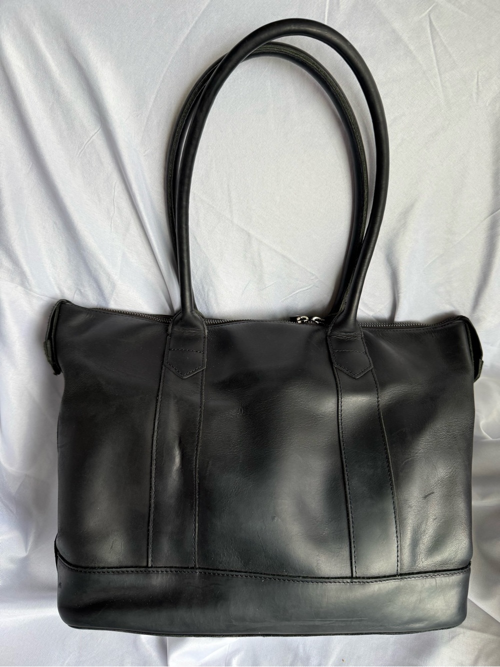 Baseballism Sleek Black Leather Tote with Dual Top Handles - Picture 6 of 16